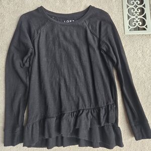 LOFT Black Long Sleeve Ruffle Hem Top